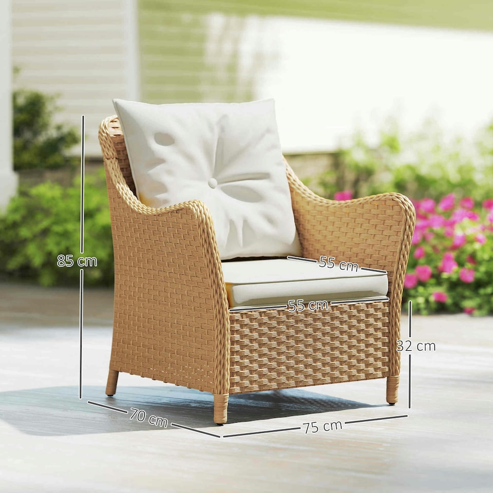 image 1 of Outsunny 2 Pieces Rattan Garden Chairs, Cushioned Rattan Chairs Yellow | Beige