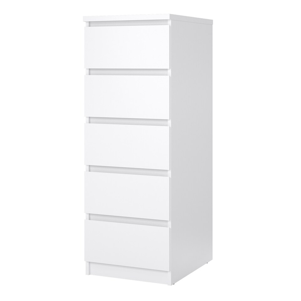 image 1 of Naia Narrow Chest of 5 Drawers in White High Gloss