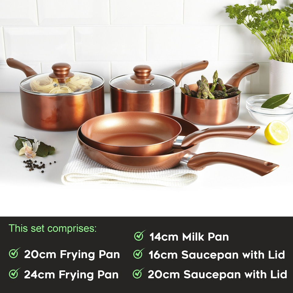 image 1 of Cermalon 5 Piece Copper Non Stick and All Hob Compatible Cookware Pan Set