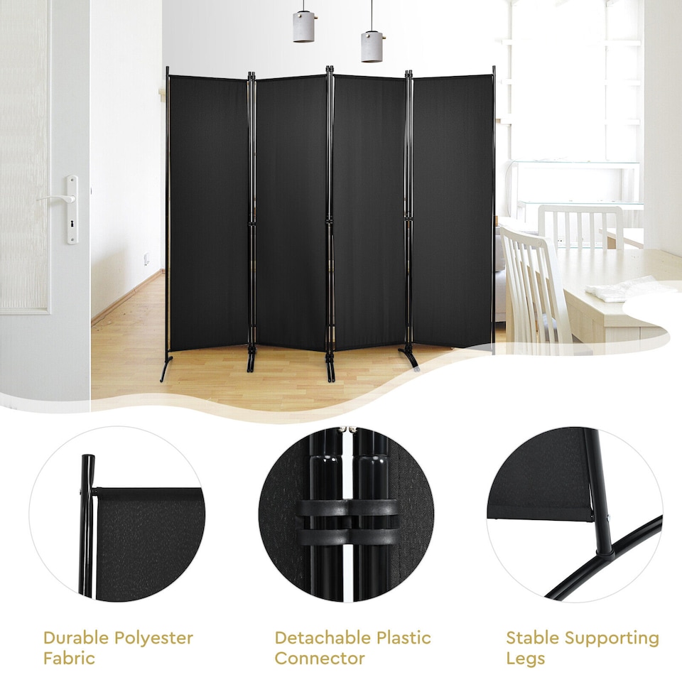 image 1 of COSTWAY 4-Panel Room Divider 173cm Folding Privacy Screen