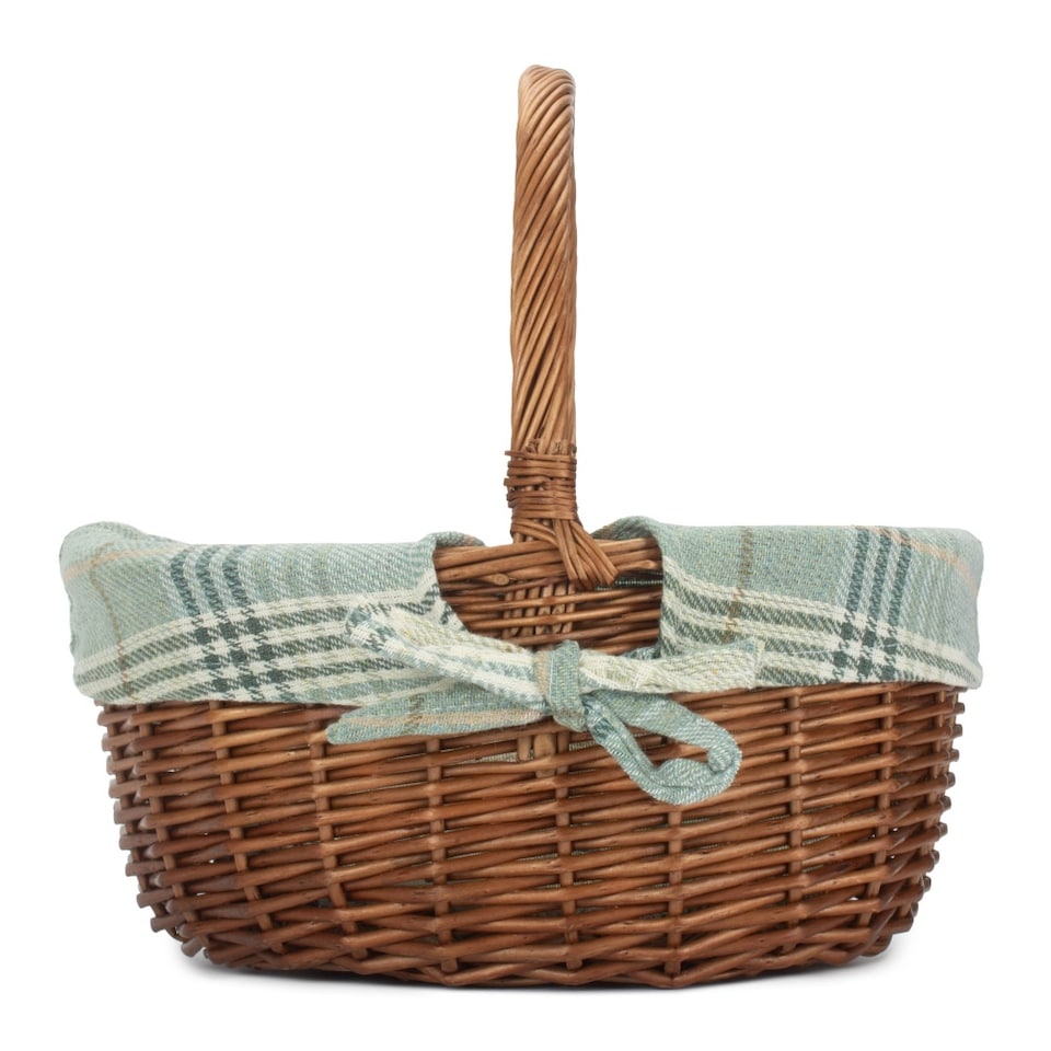 image 1 of Double Steamed Oval Wicker Shopping Basket Cream Tartan Lining | Cream | Cream