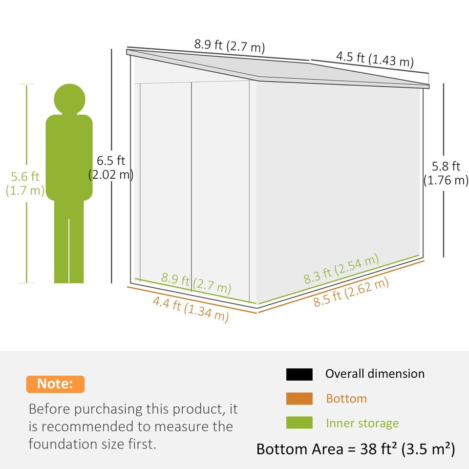 image 1 of Outsunny 5 x 9ft Galvanised Metal Garden Shed with Foundation Kit | Brown