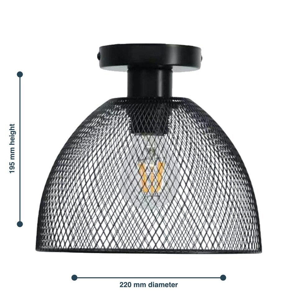 image 1 of First Choice Lighting Cassidy Medium Black Mesh Ceiling Flush Light Black