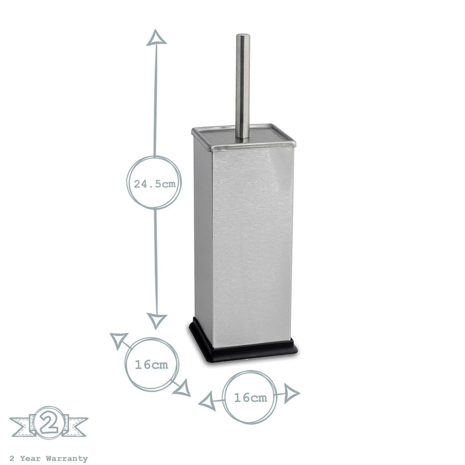 image 1 of Harbour Housewares Square Toilet Brush & Bin Set - Brushed Metal Grey