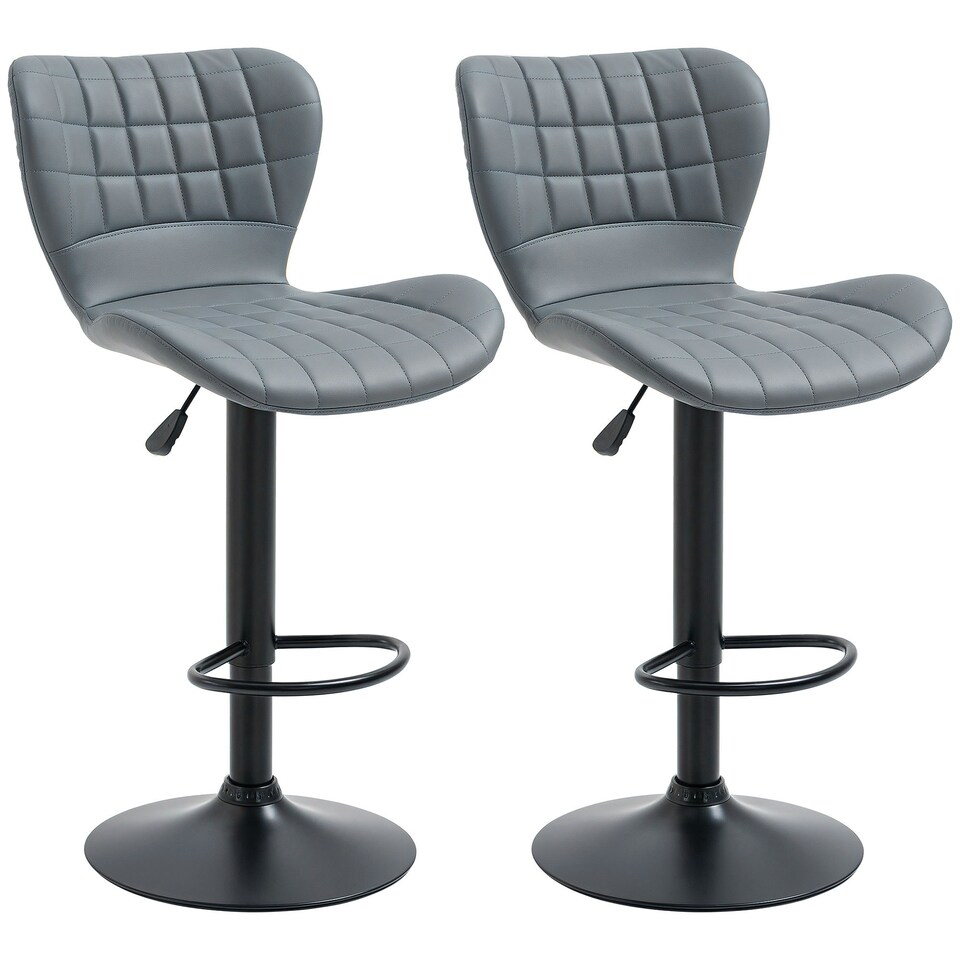 image 1 of HOMCOM Bar Stools Set of 2 Adjustable Height Swivel PU Leather Bar Chairs Grey