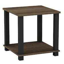 Sandra 2 Tier S-Tube End Table Small Wood Bedside Nightstand With Storage Shelf | Multi | Dark Oak wth Black Legs