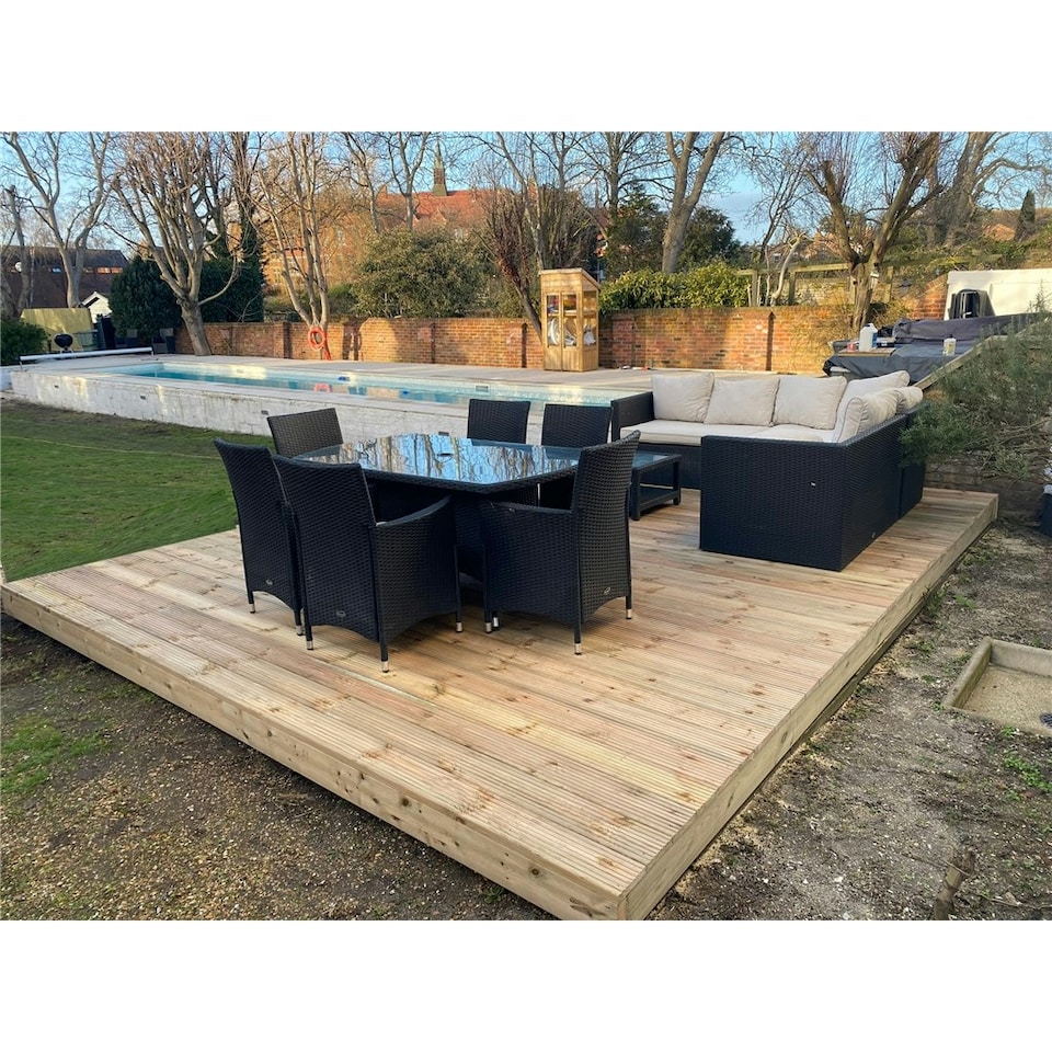 image 1 of INSTALL INCLUDED 1.8m x 4.8m (6ft x 16ft) Deluxe Wooden Decking Timber Kit - 6x2 Joists - 32mm Thick Strong Timber Decking Board