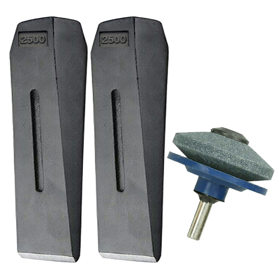 image 1 of SPARES2GO Log Splitter Blade Sharpener Kit 2.5KG 10" Wood Splitting Timber Chisel Wedges + Drill Attachment