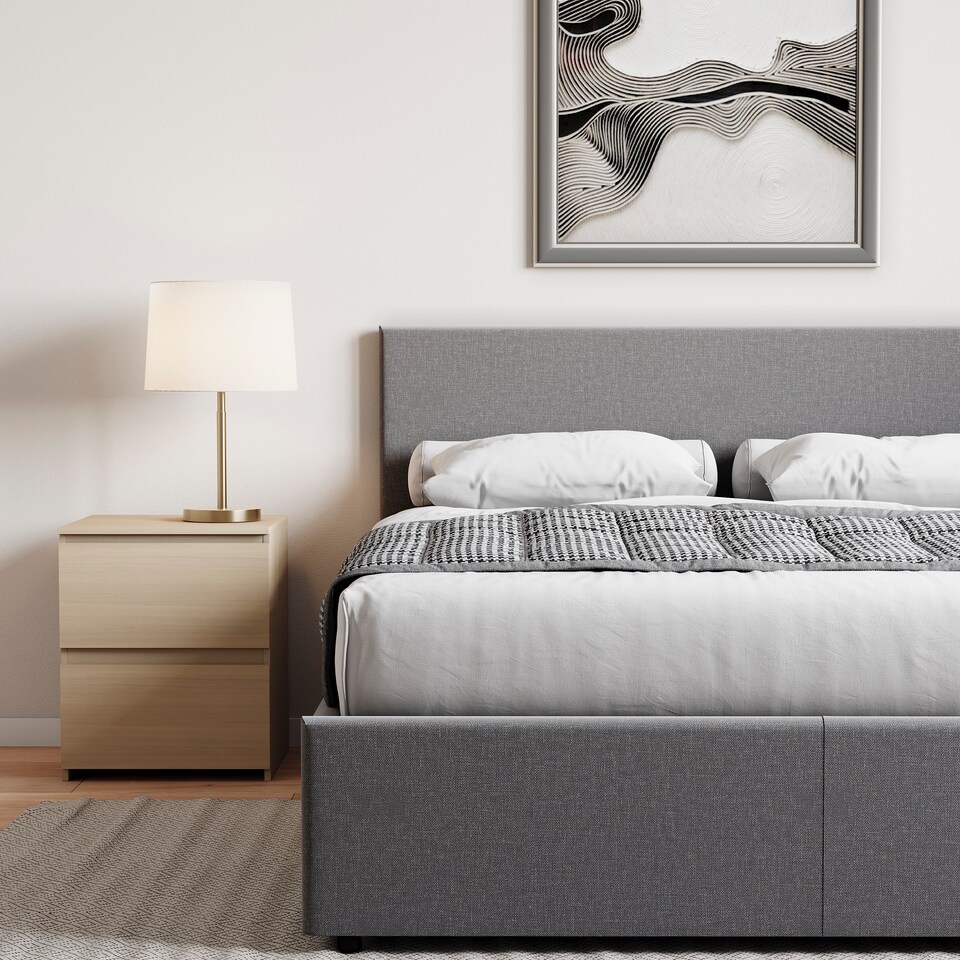 image 1 of Vida Designs Veronica 4ft6 Double Ottoman Bed Storage Fabric Upholstered, Dark Grey Linen, 135 x 190cm