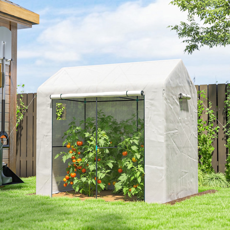 image 1 of Outsunny Walk-in Greenhouse, Green House with Mesh Windows, White | White | White