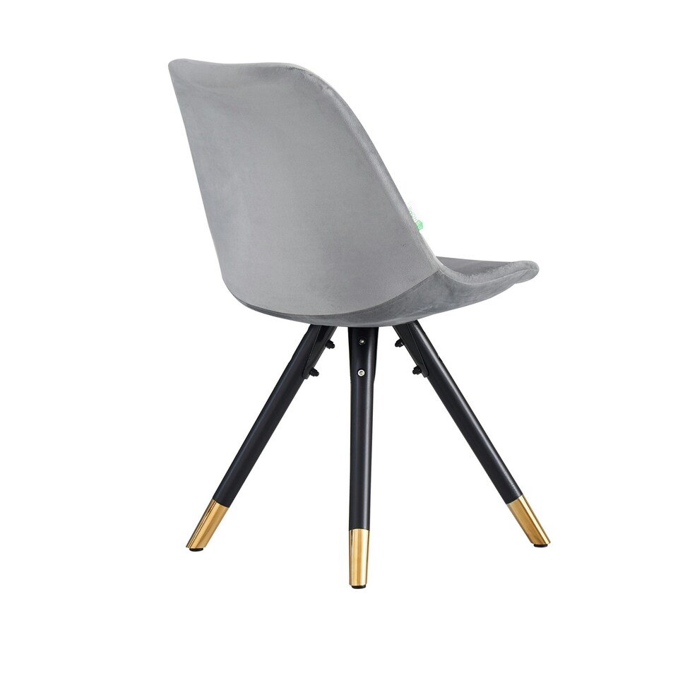 image 1 of Set of 6 Sofia Ergonomic Modern Dining Chairs Upholstered in Velvet, Metal Legs with Gold End Tips Grey | Light Grey