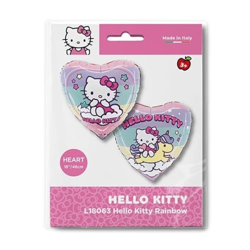 image 1 of Hello Kitty Rainbow Heart Shape Foil Helium Balloon 46cm / 18 in