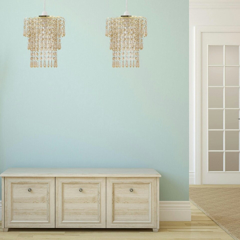 image 1 of First Choice Lighting Set of 2 Amber Jewel Tiered Light Shades Clear | Bronze