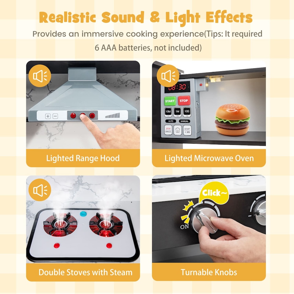 image 1 of COSTWAY Wooden Pretend Play Kitchen Toy Kids Corner Kitchen Playset-Coffee