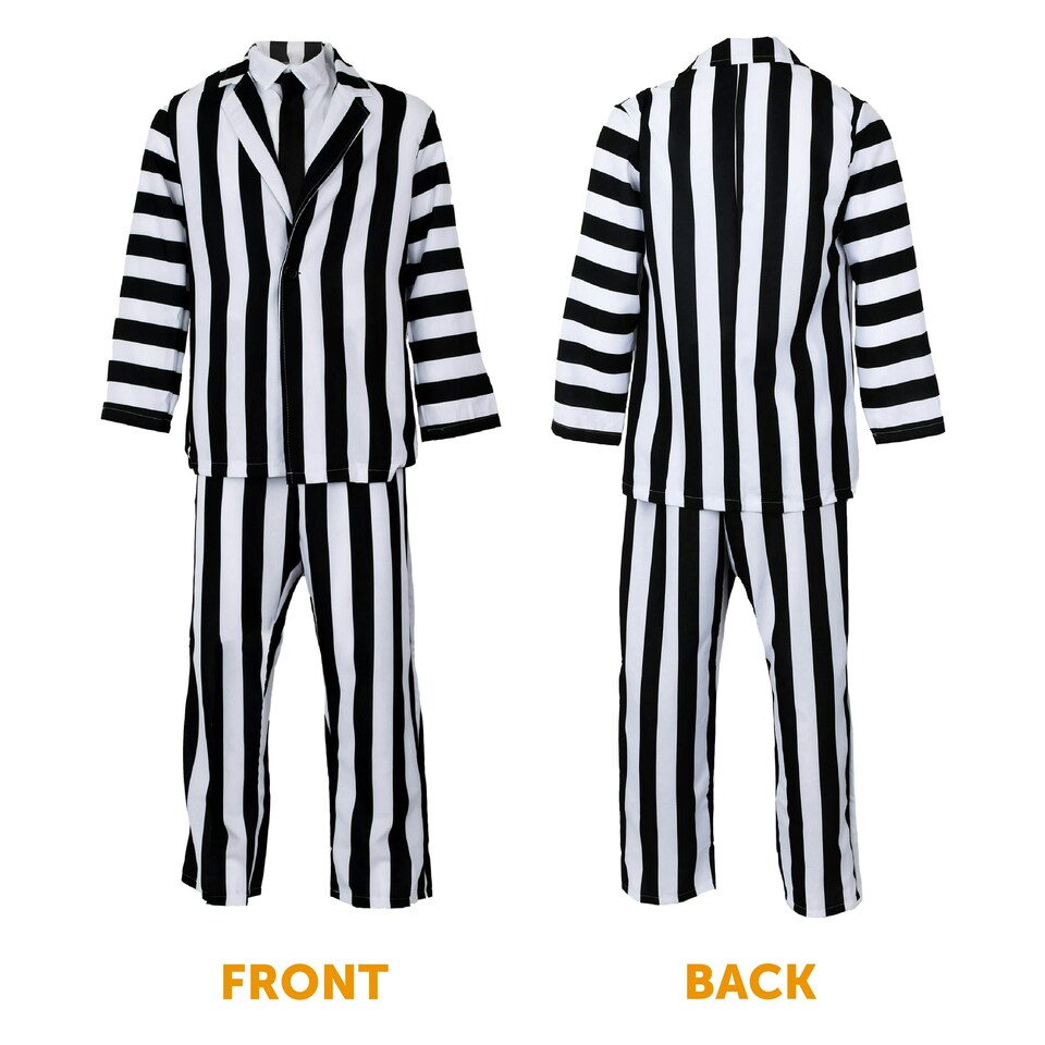 image 1 of Men's Black and White Striped Suit Costume N/A | XL