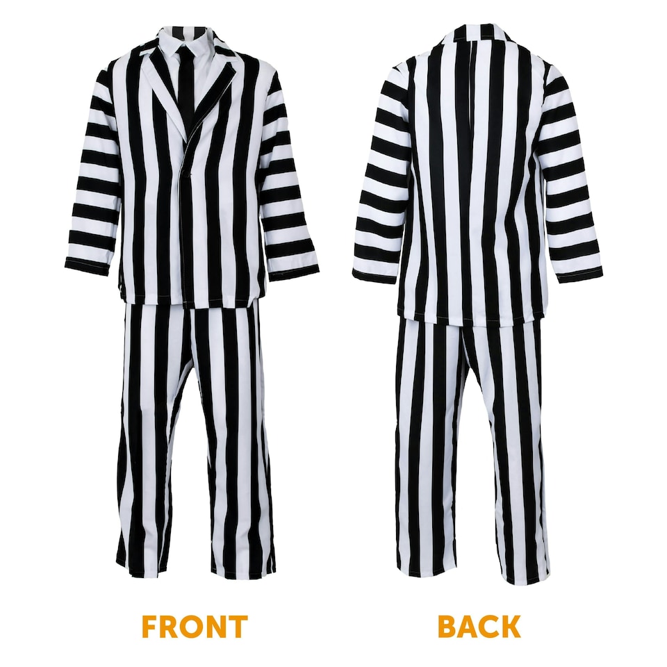 image 1 of Men's Black and White Striped Suit Costume | Multi | XL