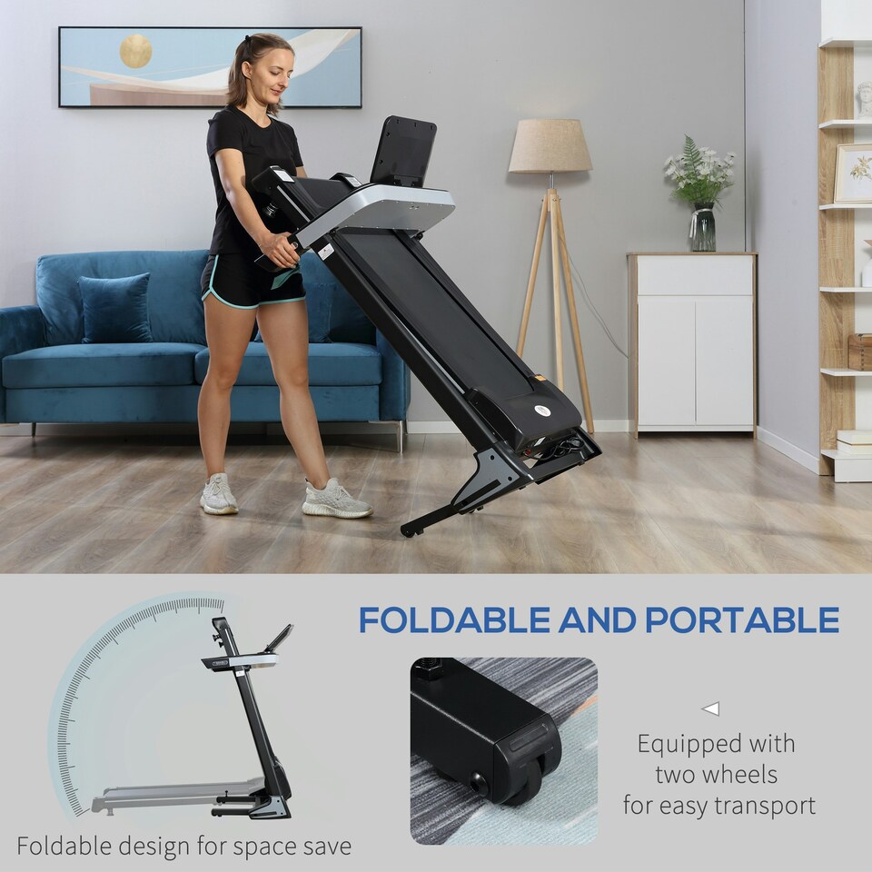 image 1 of HOMCOM 2HP Motorised Treadmill 1-12km/h Folding Frame w/ Wheels Preset Programs