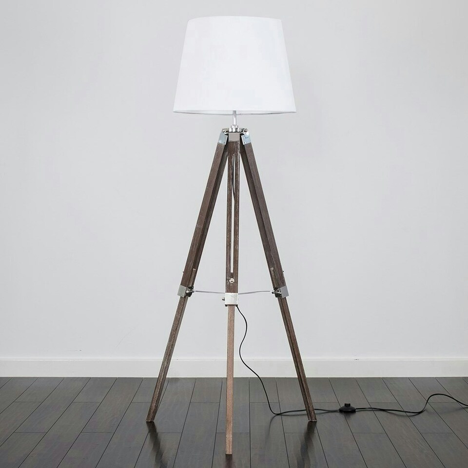 image 1 of ValueLights Clipper Painted Natural Floor Lamp with Large White Tapered Shade and LED Bulb