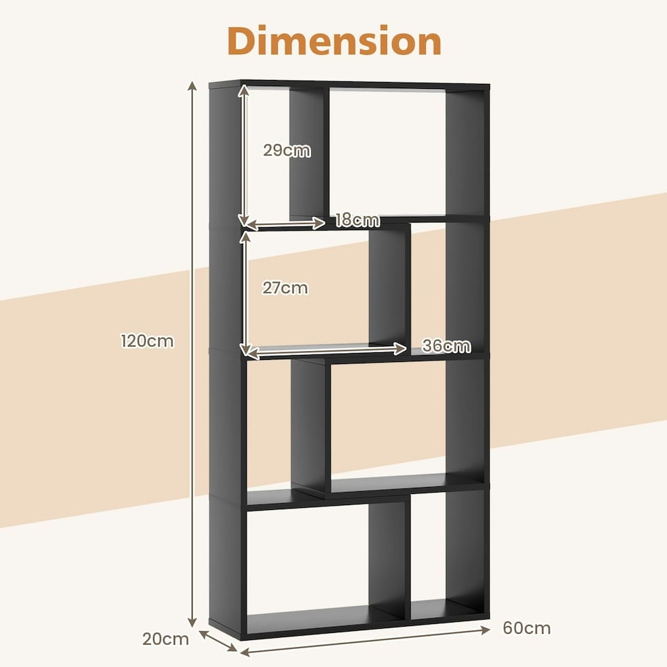 image 1 of COSTWAY 5-Tier Geometric Bookshelf Bookcase Organizer Black Black