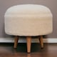 image 1 of Artisan Furniture Solid Wood Cream Boucle Rounded Footstool, Upholstered, Brown and Cream