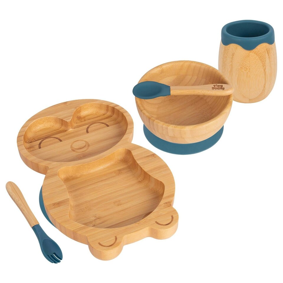 image 1 of Tiny Dining 5pc Bamboo Penguin Baby Weaning Set - Navy Blue