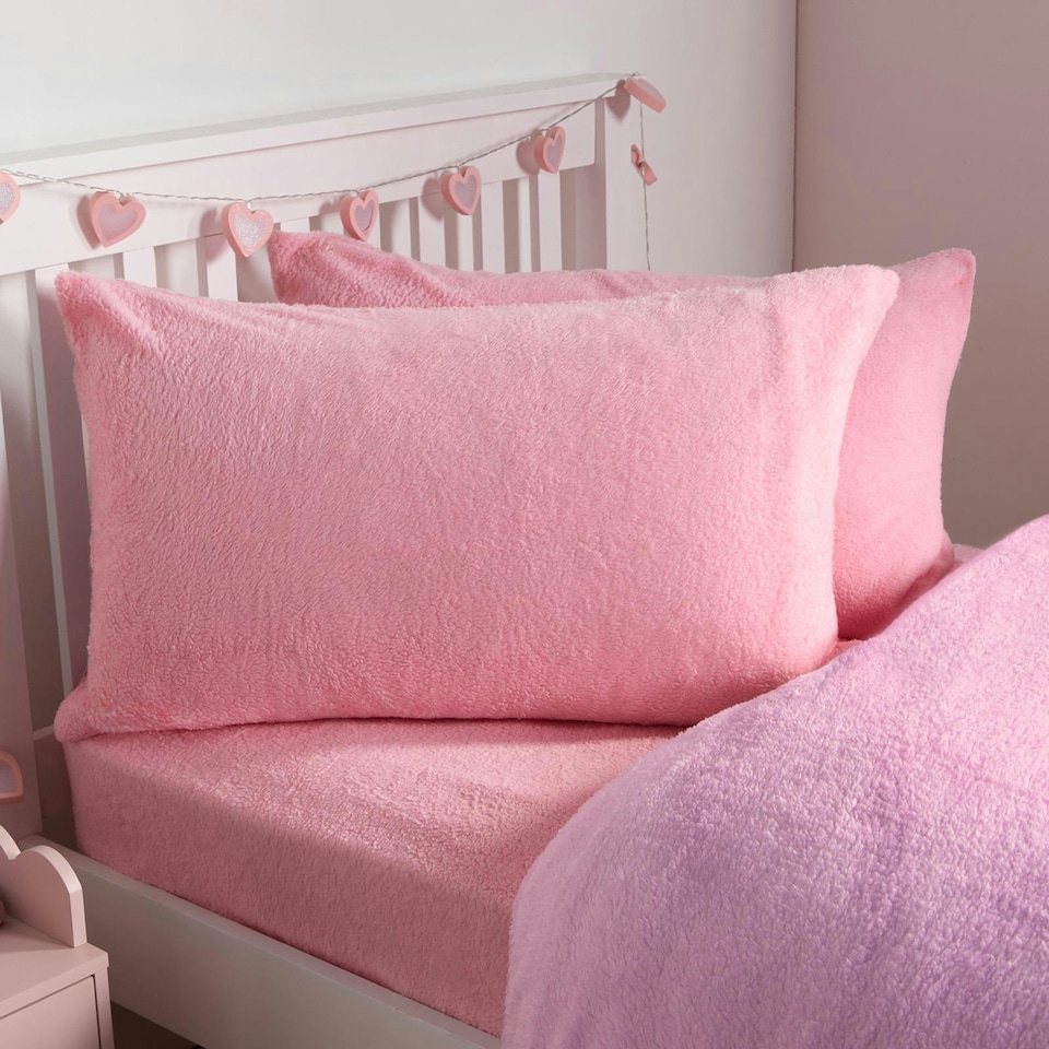 image 1 of OHS Luxury Teddy Fleece Reversible Duvet Cover and Pillowcase Bedding Set | Multi | Pink/Lilac | Single