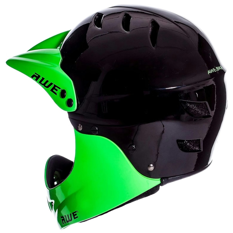 image 1 of AWE BMX Junior 16+/Adult Full Face Bike Helmet Black/Green 56-58cm | Black | Green