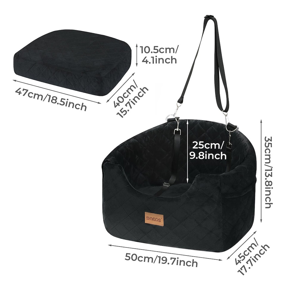 image 1 of Skylos Dog Booster Car Seat Safe Puppy Travel Carrier Bed Bag Basket Pet | Black | Black