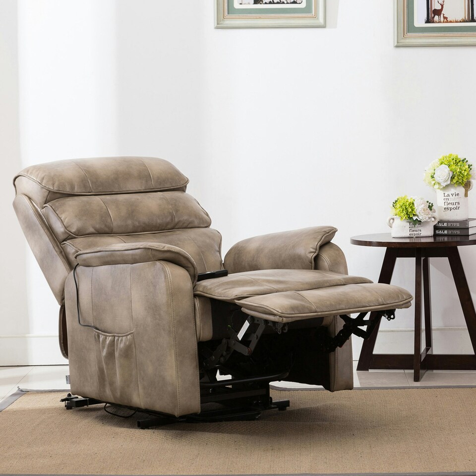 image 1 of Buckingham Single Motor Electric Rise Recliner Bonded Leather Chair (Stone)