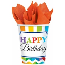 Amscan Paper Striped Birthday Party Cup - White/Multicoloured - One Size