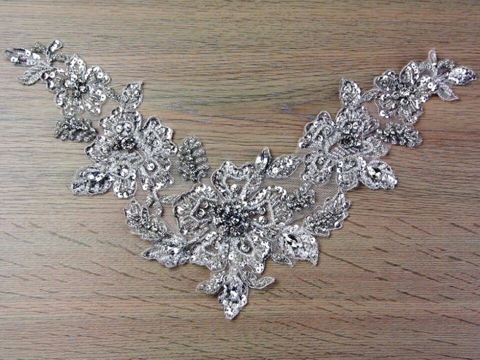 Silver Crystal Appliques for Dressmaking - each