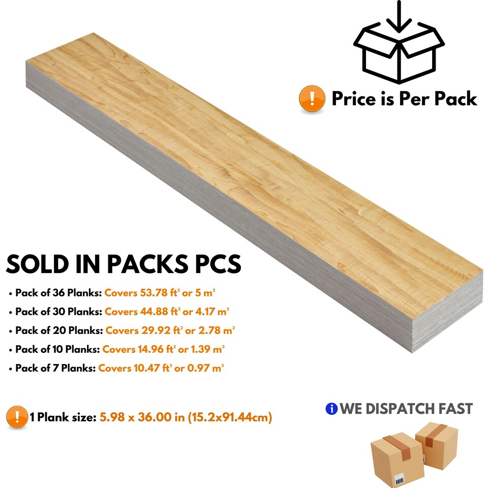 image 1 of NOVECRAFTO Self Adhesive Floor Planks | 36x5.98in (91.4x15.2cm) Each | Peel & Stick Vinyl Flooring | Honey Drift Timber Effect | Waterproof DIY Tiles Brown | 5 sqm