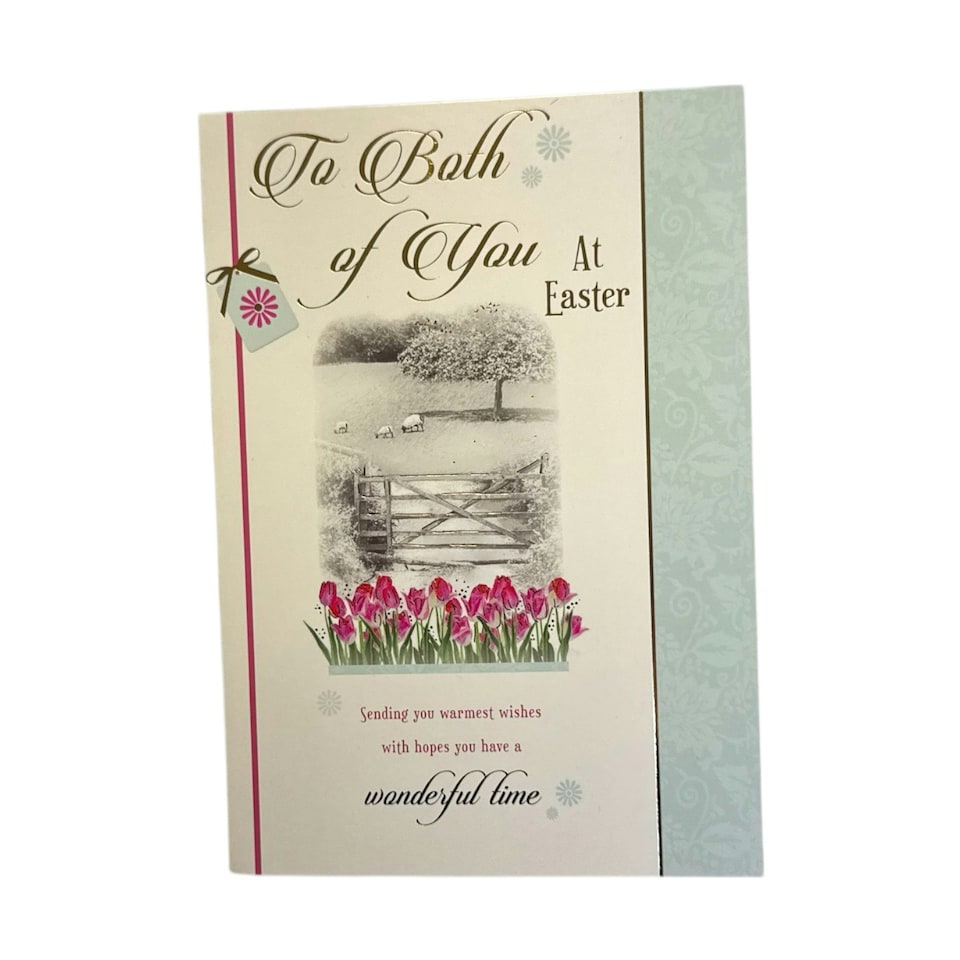 image 1 of To Both Of You Wonderful Time Pink Tulips Design Easter Card