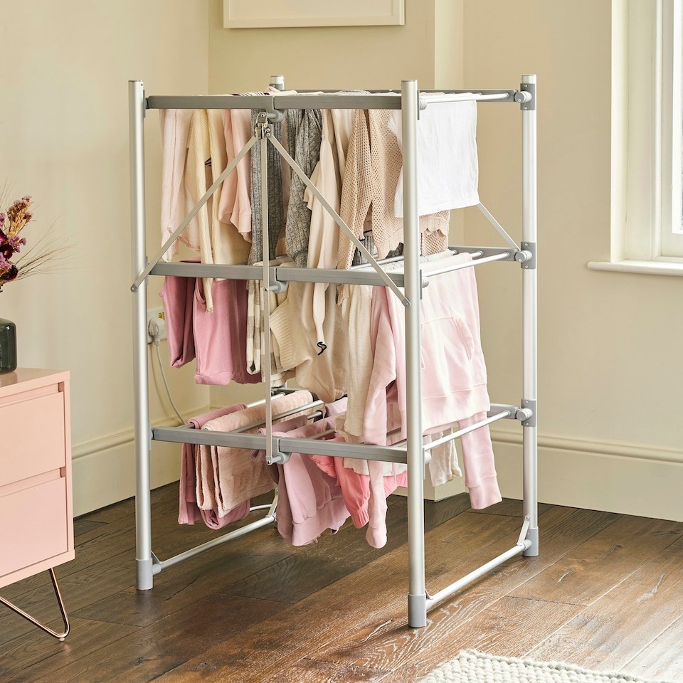 image 1 of Zennox 3 Tier Folding Heated Clothes Dryer with Cover | Energy Saving Clothing Laundry Airer with 30 Bars | Holds Up To 30kg