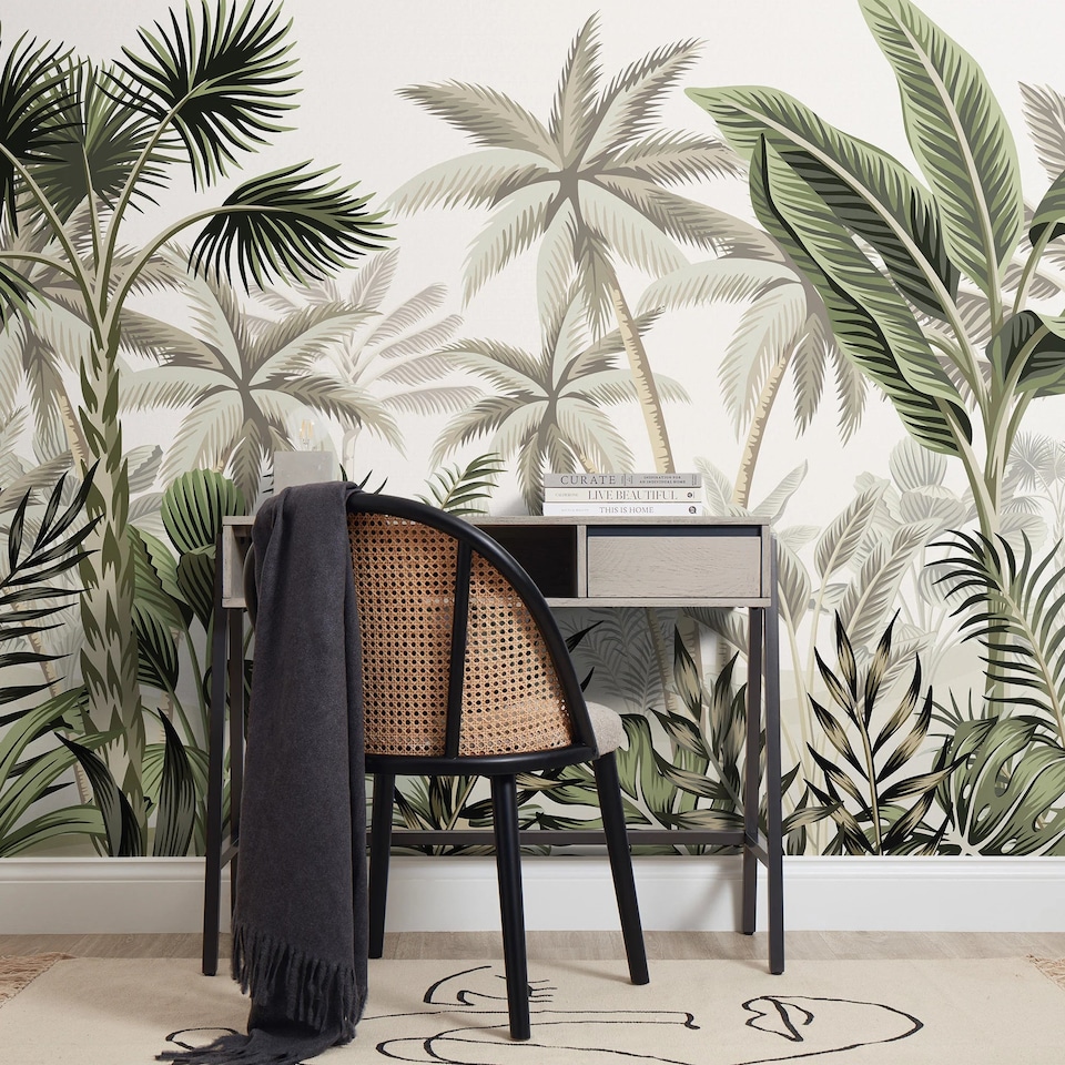 image 1 of Jungle Escape Full Wall Mural in Green | Green | Green | Extra Large (350cm x 240cm)