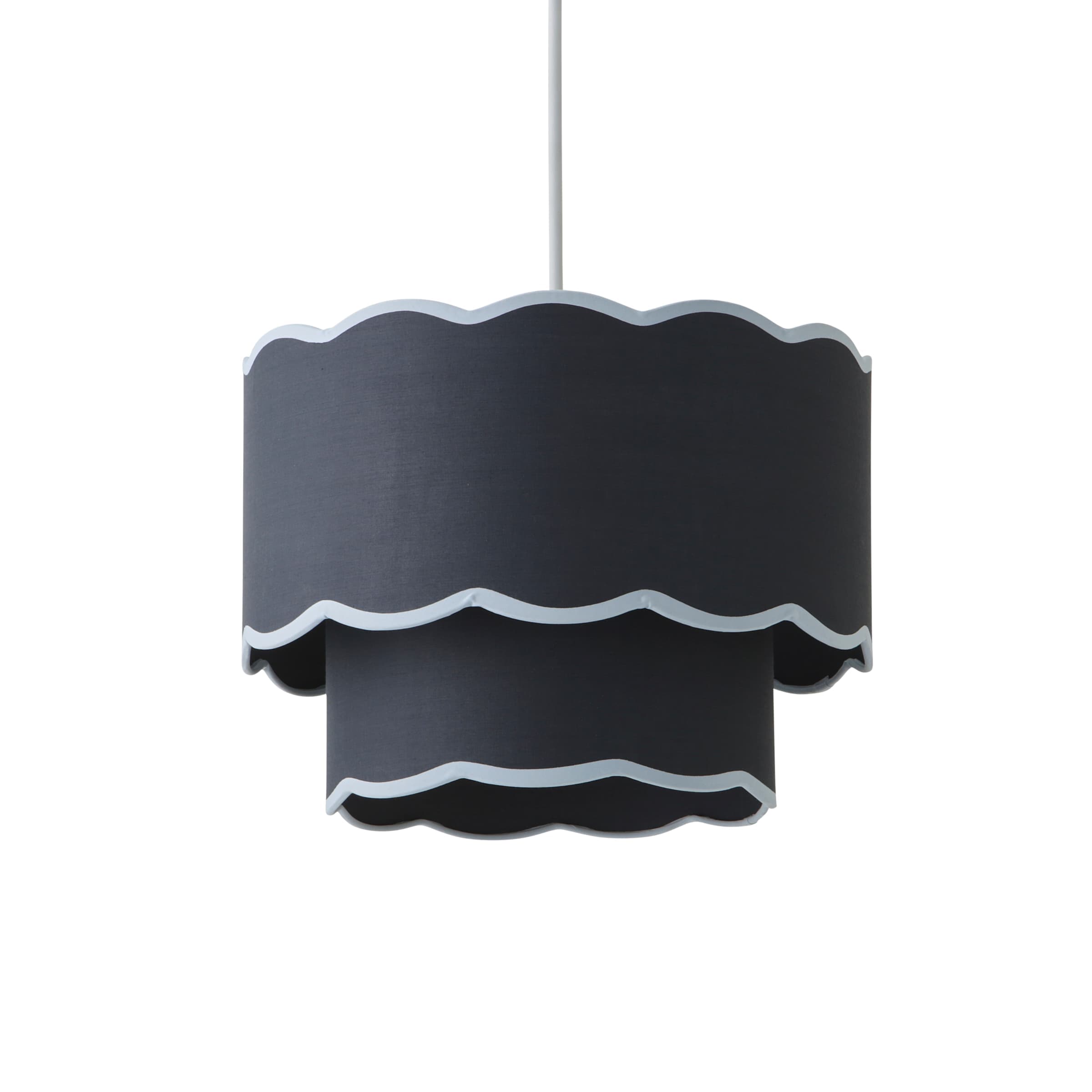 ValueLights Sloane 35cm Two-Tier Scallop Edge Easy Fit Ceiling Lamp Shade & Bulb in Dark Blue