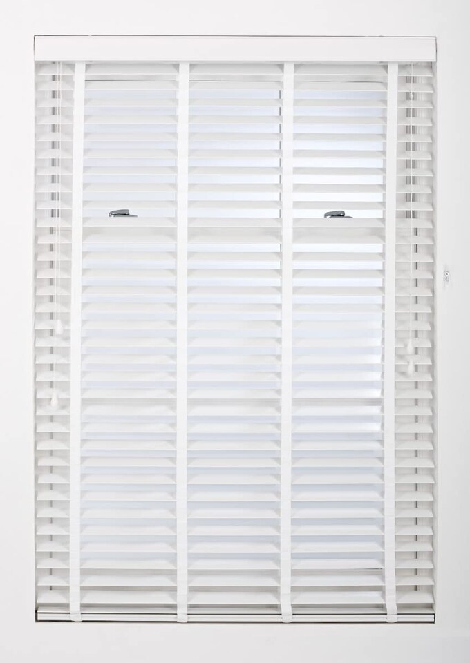 image 1 of Faux Wood Venetian Blind with Tape 210cm Wide x 210cm Drop | 50mm Slat | White | White