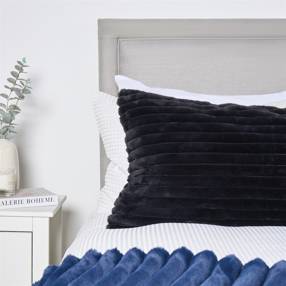 image 1 of OHS Ribbed Faux Fur Bolster Pillow Soft Maternity Support Cushion | Black | One Size