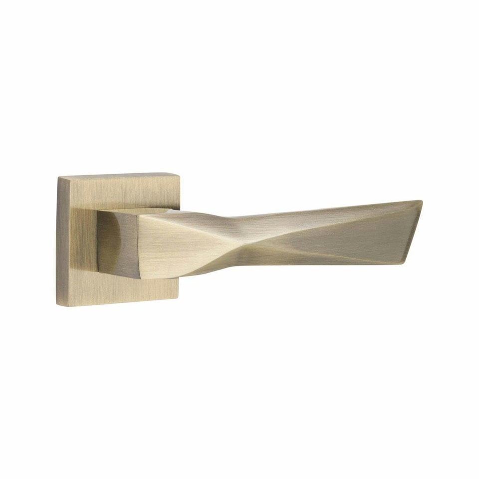 image 1 of Golden Grace 4 Pairs Modern Aura Design Premium Door Handles on Square Rose in Antique Brass Finish Gold