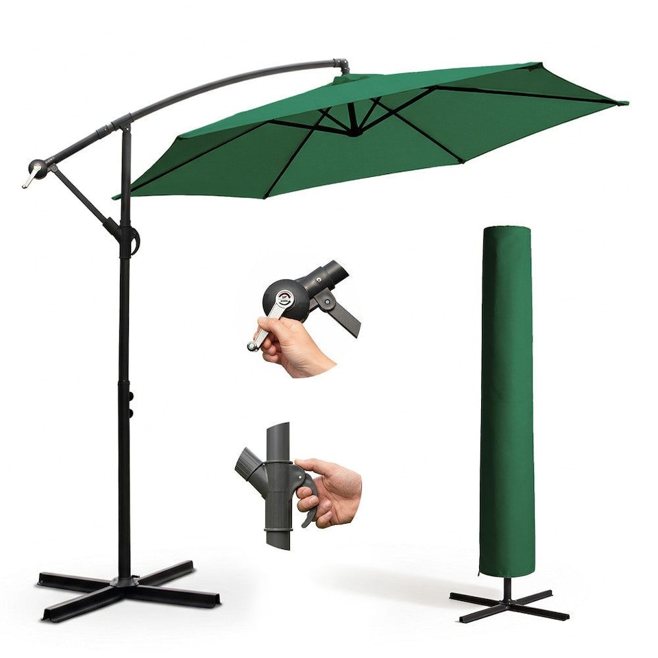image 1 of Keplin 3m Banana Cantilever Garden Parasol with Cover Crank Handle 6 Ribs