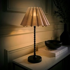 ValueLights Maeve Grey Scallop Pleated Tapered Shade Black Bobbin Bobble Table Lamp and Bulb Black