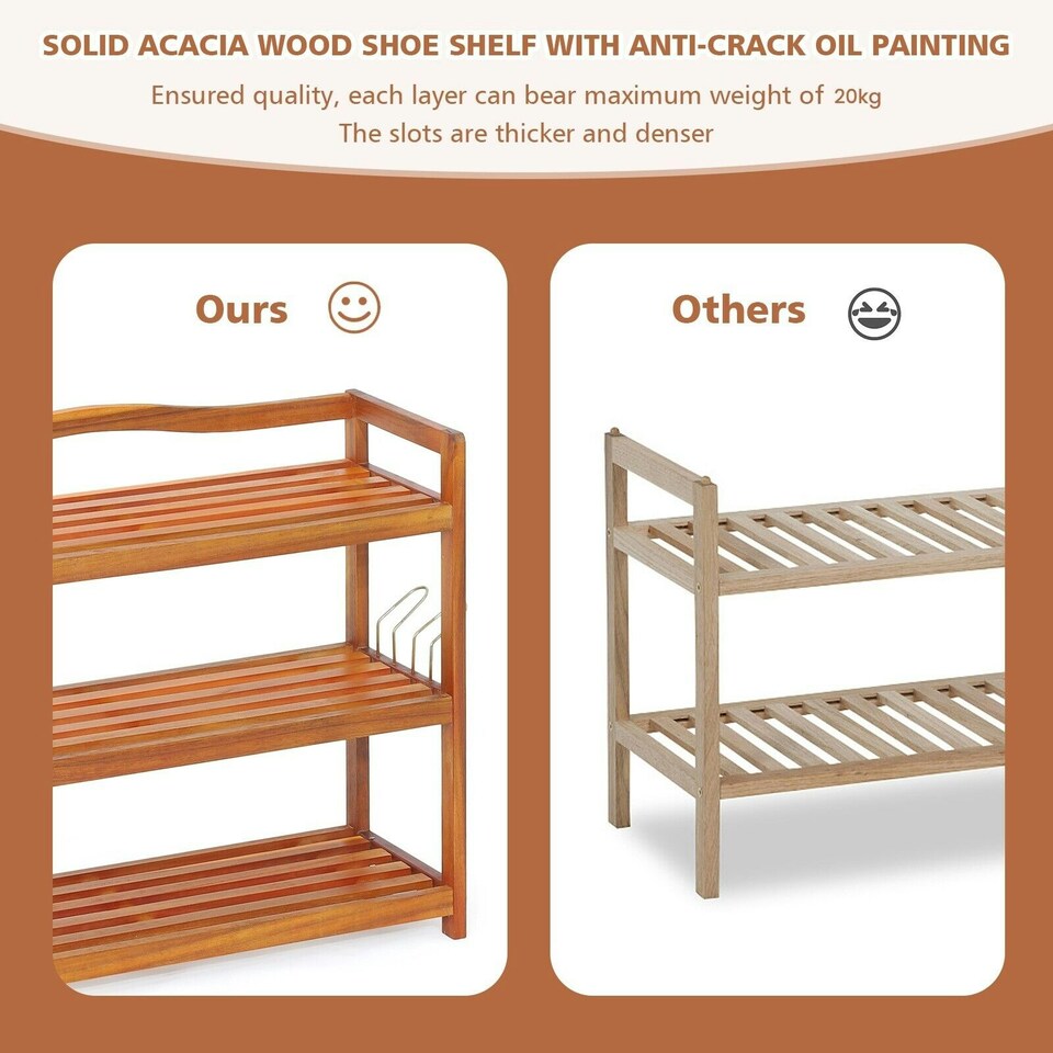 image 1 of COSTWAY 2-Tier Wood Shoe Rack Solid Shoe Storage Shelf Brown