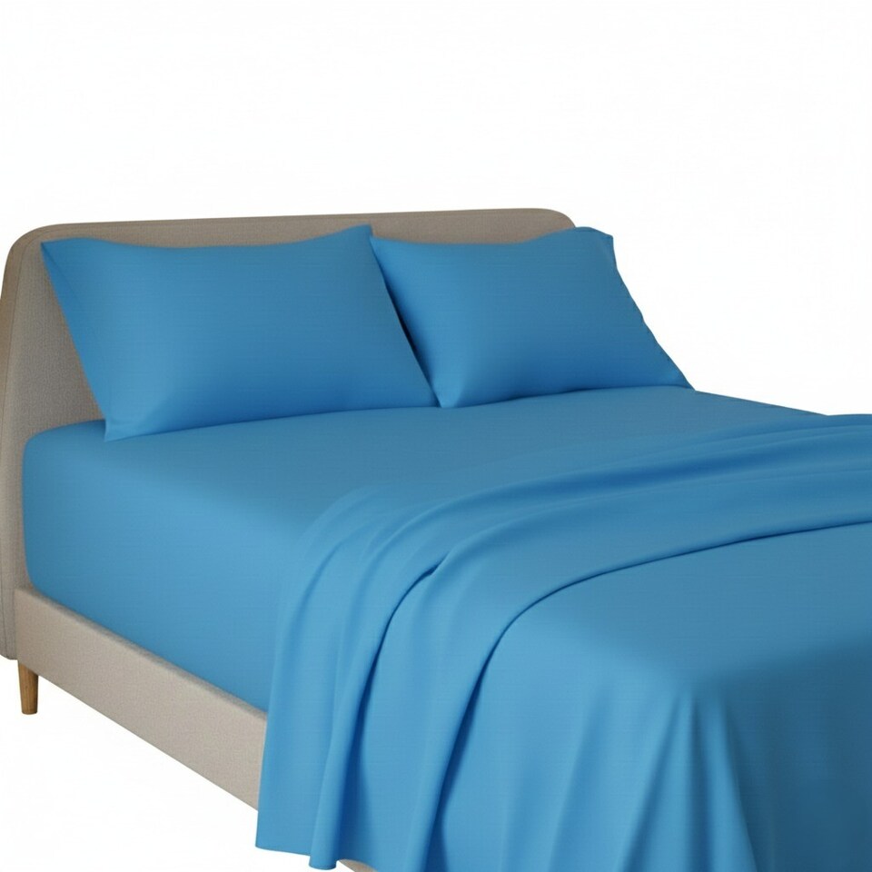 image 1 of Flannelette Flat Sheet Soft Brushed Cotton Bedding for Warmth Comfort | Blue | Single