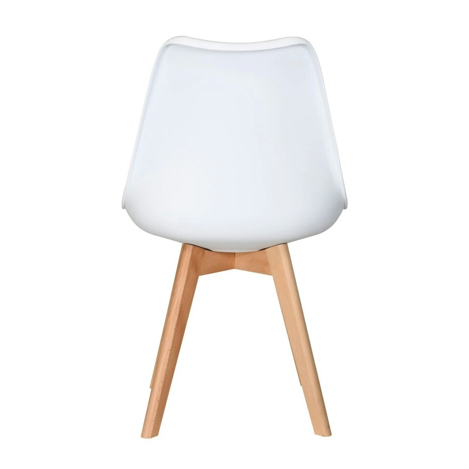 image 1 of Set of 6 Scandinavian Dining Chairs with Leather Cushions Solid Wood Legs White