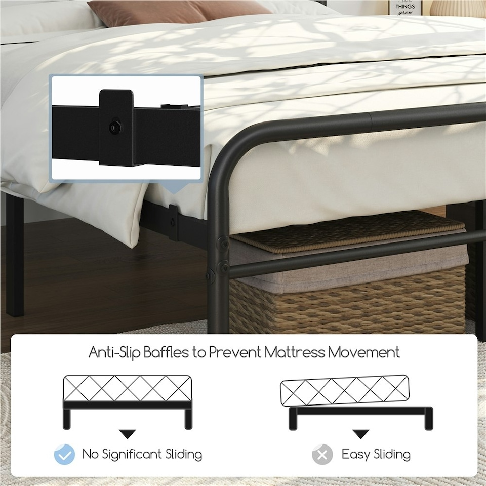 image 1 of Yaheetech Romantic 4ft6 Double Metal-Framed Bed with High Headboard Black