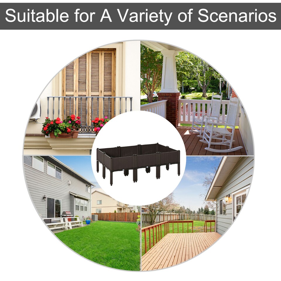 image 1 of Outsunny 6-piece Elevated Flower Bed Vegetable Herb Planter Plastic, Brown