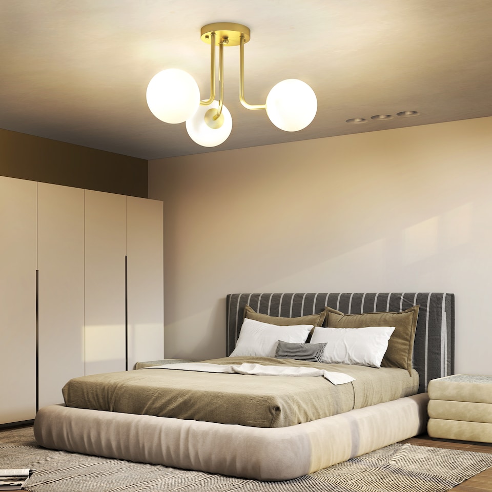 image 1 of HOMCOM LED Ceiling Light with Globe Shades, Modern 3-Light Ceiling Light with G9 Sockets for Living Room, Bedroom, Dining Room, Bulbs Not Included, Gold Tone