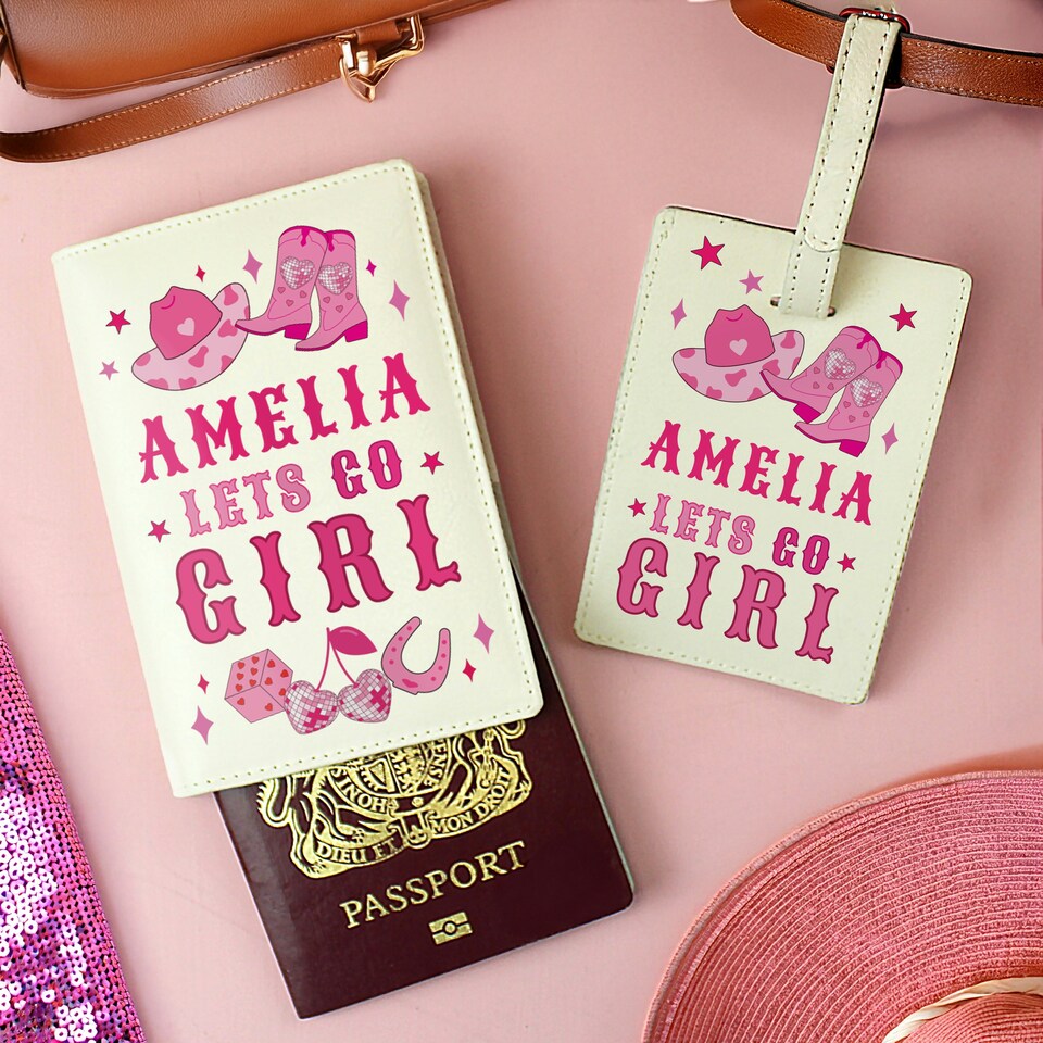 image 1 of Personalised Cowgirl Luggage Tag & Passport Holder Cream