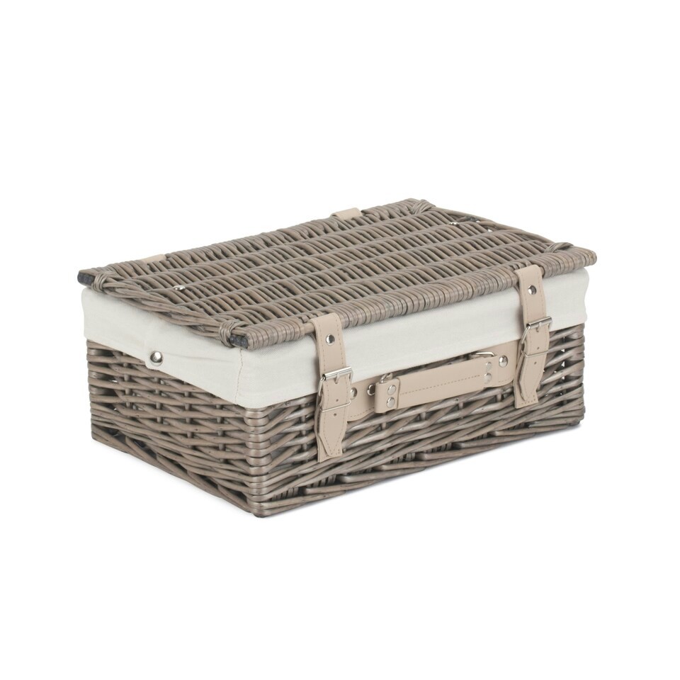 image 1 of 36cm Antique Wash Wicker Picnic Basket with Lining White | White | One Size