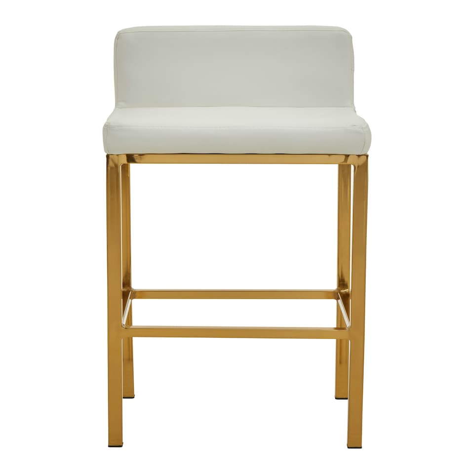 image 1 of Interiors by Premier White PU and Gold Finish Bar Chair, Glam Touch Indoor Metal Bar Stool, Footrest Bar Chair